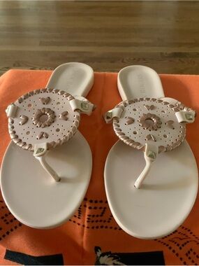 Jack Rogers Cream Embellished Thong Sandals